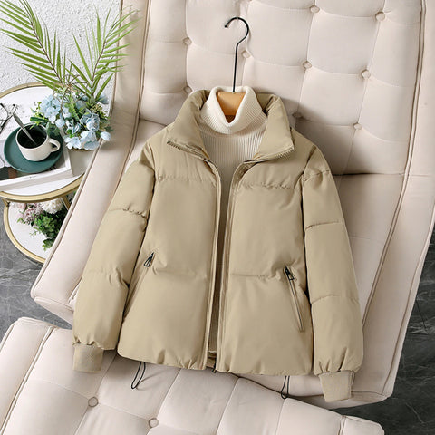 Winter Women Parkas Stand Collar Neck Zipper Closure Coat Long Sleeves Windproof Heat Retention Padded Down Coat