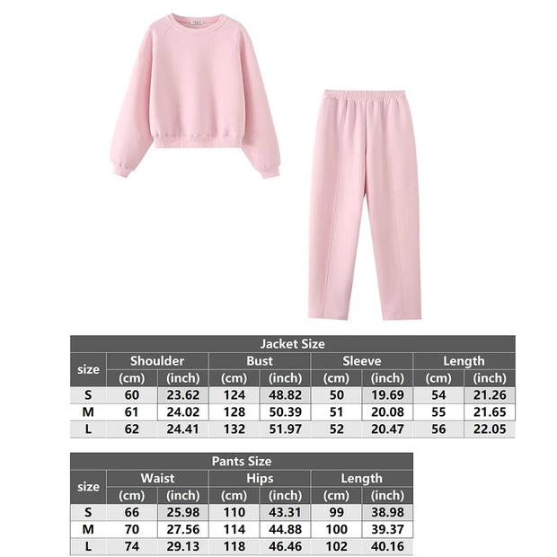 Tracksuits Set Woman 2024 Winter Cotton Solid Women's Suits Wide Baggy Pants Sportswear Women Sweater 2 Piece Set Women Outfits