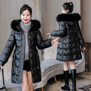 Korean Mermaid Women Midi Winter Parkas New Waterproof No Washing Required Slim Show Off Weight Fur Collar Drawstring Coats