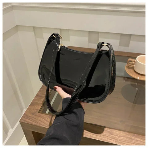 Women's Patent Leather Handbag Versatile Fashion Shoulder Casual Commuting Bags Girl Brand Designer Zipper Handbag Korean 2025