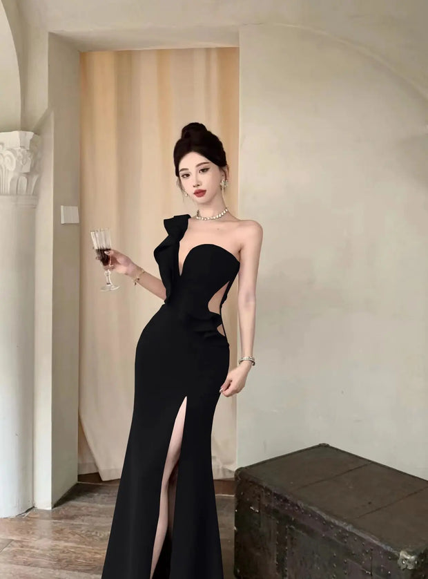 Elegant Fashion Wedding Evening Party Long Dresses for Women Sexy Split Sleeveless Slim Ladies Vintage Red Prom Female Clothing