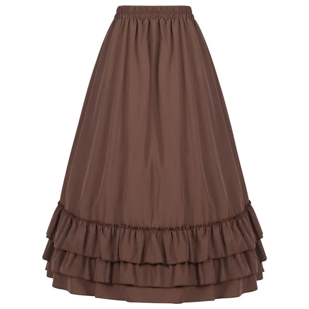 Brown Ruffled High Waisted Long Victorian Skirt Steampunk Skirts Womens Party Wear Gothic Vintage Clothes Medieval Costume Sexy