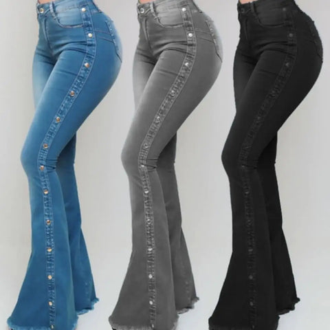 Stylish Flare Jeans  Control Tummy Skin-Touch Skinny Flare Jeans  Women Wide Leg Flare Denim Trousers