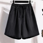 Women's Fashion Solid Color Pants Pocket Button Up Capris Loose Elastic Waist Wide Leg Shorts Pants for Women Women’s Pants