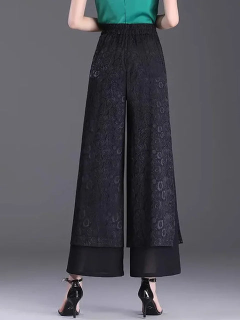 Split Jacquard Weave Wide Leg Pants Women Casual High Waist Baggy Straight Pantalones Spring Fall Loose Ankle Length Calca New