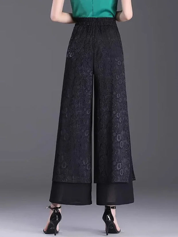 Split Jacquard Weave Wide Leg Pants Women Casual High Waist Baggy Straight Pantalones Spring Fall Loose Ankle Length Calca New