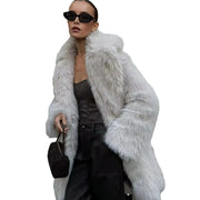 Lapels Faux Fur Coat Women 2024 Winter Brand Designer Fluffy Fox Fur Jacket Luxury Furry Overcoats Girl Stylish Long Outerwear