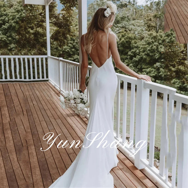 Yunshang Simple Mermaid Wedding Dress Open Back Spaghetti Straps V-Neck Woman Bridal Gown Train Vestidos De Novia Customized