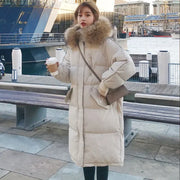 TFETTERS with Fur Collar Hooded Long Coat Women 2024 New Korean Casual Loose Down Cotton Padded Parkas Women Winter Clothing