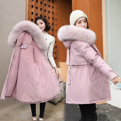 Free shipping AYUNSUE Winter Jacket Women Parka Long Coat Wool Liner Hooded Parkas With Fur Collar Warm Snow Wear Padded Clothes