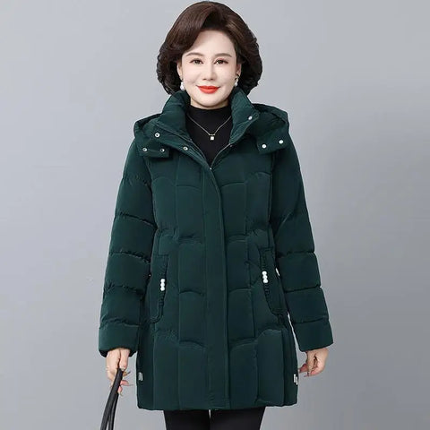 Women's Winter Thickened Jackets Down Cotton Parkas Hooded Quilted Long Pockets coat Middle aged Female Overcoat