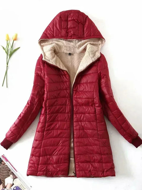 Women's Jacket Winter New Mid Length Korean Edition Hooded Fit Plus Fleece Cotton Coat Warm Lamb Fleece Parkas Winter Jackets