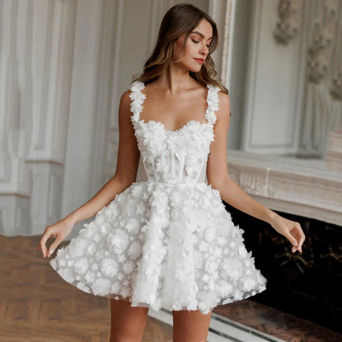 Customized Two Straps Full Lace Flower Short/Mini Wedding Dresses For Women Formal Bridal Grown Rode De Morrie Lace up