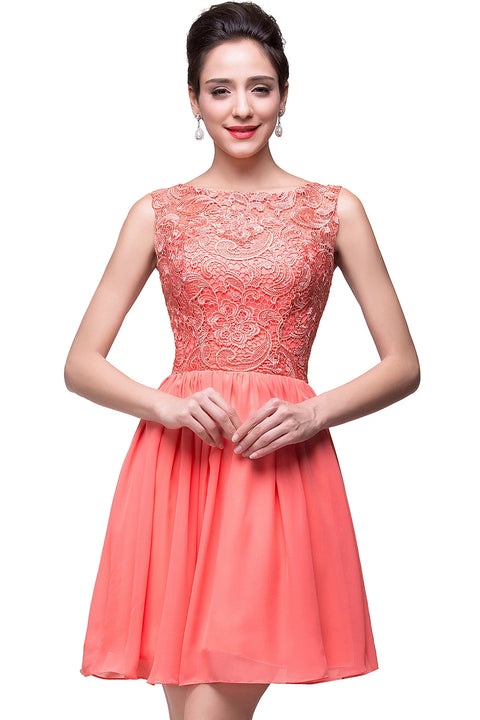 Pretty Dress O Neck Sleeveless Floral Lace Appqulies Homecoming Dress For Evening Party Short Knee Length Skirt Chiffon Gown