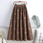 Corduroy Embroidery Women Skirts Autumn Winter New Arrival Floral Skirts Female High Waist Slimming Mid-calf Skirts for Women