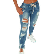 Popular Pencil Jeans Streetwear Women Jeans Slim Slim-fitting All Match Denim Pants  Elastic Waist