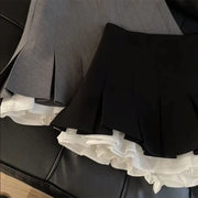 Mooyufon Ruffles Black Mini Skirt Women Korean Patchwork Pleated Skirts Japanese Kawaii High Waist All Match A Line Skirt New