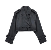 Women's Fashion Matching Belt Casual Short Windbreaker Coat