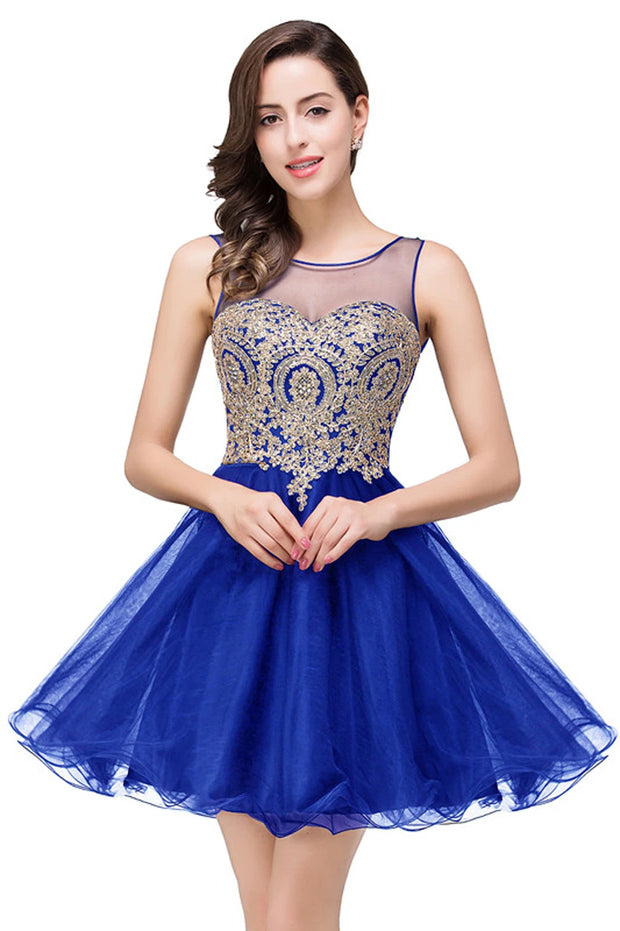 Elegant Homecoming Dresses Golden Appliques A-Line V Neck Sexy Backless Short Prom Party Gowns For Women Summer Robe De Soirée