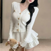 2024 New Korea Fashion Knitted Suit Black Slim 2 Piece Skirt Set Casual Elegant Sweater + Women Outwear Casual Y2k Mini Skirt