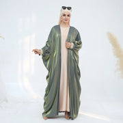 Middle East Muslim Fashion Shiny Kimono Cardigan Women Dress Dubai Abaya Kebaya Morocco Caftan Femme Robe Islam Jalabiya Ramadan