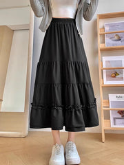 Jmprs Chic Ruffles Sweet Long Skirt Women Elegant High Waist Cake Skirts Korean Fashion Female Summer Casual White A Line Skirt