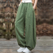 Elegant Women's Cotton Linen Baggy Cargo Pants Vintage Elastic Waist Yoga Trousers Loose Casual Long Wide Leg Oversize Clothes