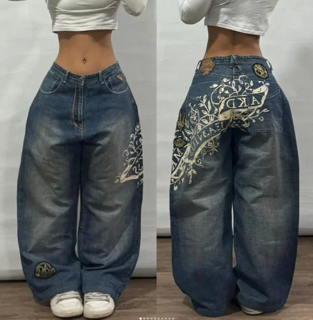 2024 New Harajuku Pants Trend Y2k Hip-hop Retro Minimalist Street Fashion Casual Loose Denim Pants Young Straight Wide-leg Pants