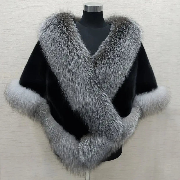 White Fur Shawl Jacket Women's 2025Autumn Winter New Faux Mink Fox Fur Dress Cheongsam Cloak Coats Thicken Warm Short Outwear