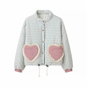 Women Lovely Loose Heart Patterned Parkas 2024 Winter New Long Sleeve Quilted Cotton Padded Jacket Coat Female Cute Outerwear