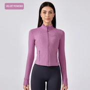 Women's Short Stand Collar Yoga Jacket Slim Fit Zippered Sports Outerwear Running Fitness Cardigan ForGym and Outdoor Activities