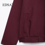 EDSA Women Vintage Loose Zipper Jacket Lapel Burgundy Color Jacket New 2024 Autumn Fashion Versatile Street Outwear Jacket