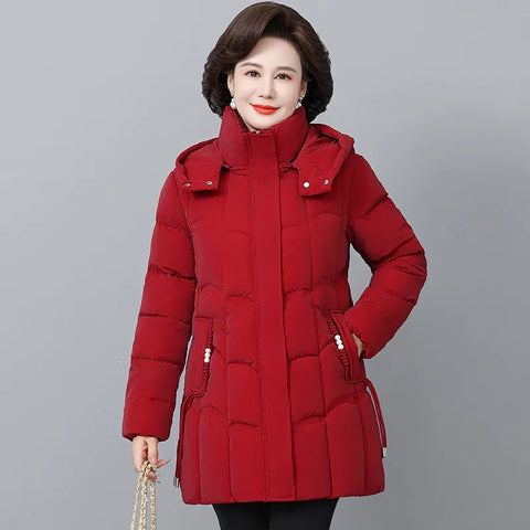 Women's Winter Thickened Jackets Down Cotton Parkas Hooded Quilted Long Pockets coat Middle aged Female Overcoat