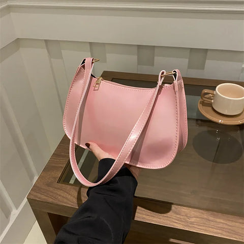 Women's Patent Leather Handbag Versatile Fashion Shoulder Casual Commuting Bags Girl Brand Designer Zipper Handbag Korean 2025