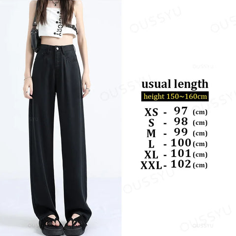 OUSSYU Summer Soft Lyocell Fabric Woman Jeans Thin Loose Straight High Waisted Pant Fashion Comfort Retro Blue Casual Trousers