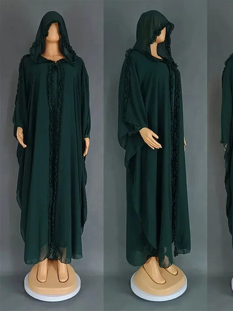 Ramadan Chiffon Muslim 2 Piece Khimar Abaya Set Islam Hijab Dress African Dresses For Women Kebaya Robe Femme Musulmane Kaftan