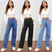 Straight High Waist Jeans Women 2024 New Leg Pockets Basics Ankle Length Pants Y2k Denim Trousers Vintage Blue Washed Jeans