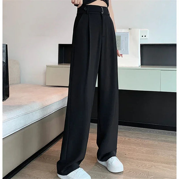 High Quality Casual Suit Wide Leg Pants Women Elegant 2025 Spring Summer Fashion Solid Color High Waist Loose Outwear Trousers