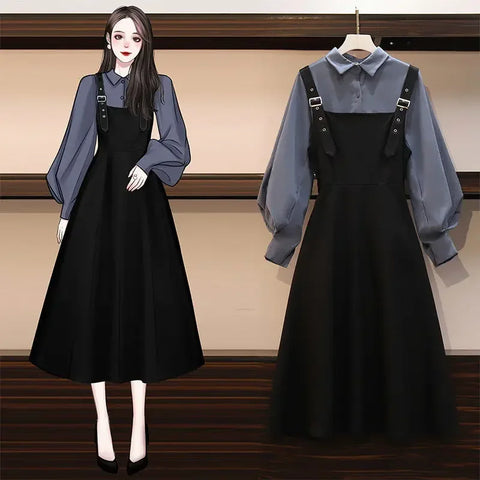 2025 New Large Size Women's Set Spring and Autumn Suit Women Fashion Shirt + Dress Female Two-piece