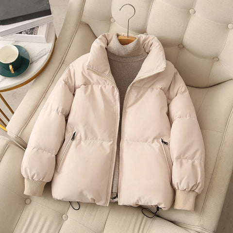 Winter Women Parkas Stand Collar Neck Zipper Closure Coat Long Sleeves Windproof Heat Retention Padded Down Coat