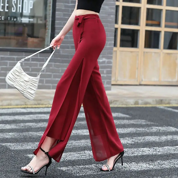 2024 Elegant Fashion Harajuku Slim Fit Female Clothes Loose Casual All Match Chiffon Wide Leg Pants High Waist Split Skirt Pants