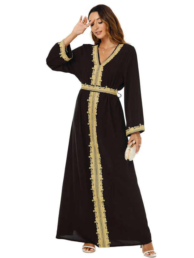 Stitching High-end Long Sleeve Dresses Eid Ramadan Embroidery Party Muslim Kebaya Kaftan Print Dress For Women's Prayer Garment