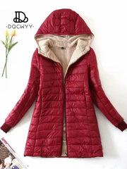 Women's Jacket Winter New Mid Length Korean Edition Hooded Fit Plus Fleece Cotton Coat Warm Lamb Fleece Parkas Winter Jackets