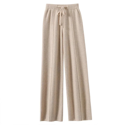 Knitted Wide-Leg Pants Women's Lengthened Mop Pants High Waist Drawstring Straight-Leg Pants Loose Slimming Casual Trousers 2024