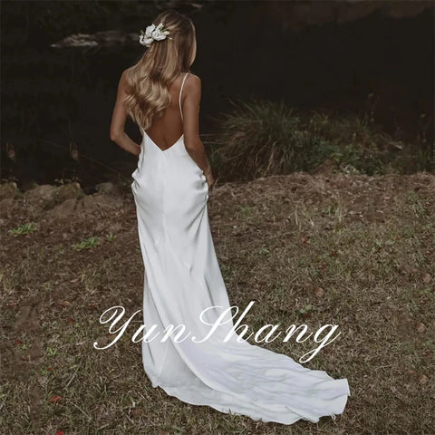 Yunshang Simple Mermaid Wedding Dress Open Back Spaghetti Straps V-Neck Woman Bridal Gown Train Vestidos De Novia Customized