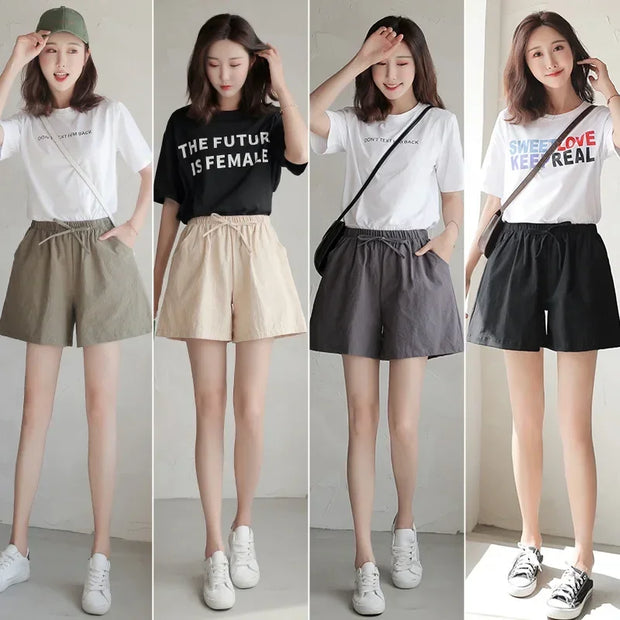 High Waisted Casual Linen Shorts Women Gym Workout Shorts Cotton Short Pants Loose-fitting Ladies Short Femme Women Shorts Sport