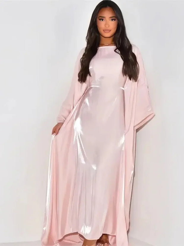 Ramadan Summer Batwing Sleeve Satin Butterfly Abaya Islam Muslim Maxi Dress Kebaya Women Kaftan Robe Musulmane Femme Vestidos