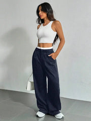 Women Stripes Printed Full Length Pants Trousers High Waist Fashion Casual Y2K Pants Loose Wide Leg