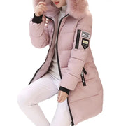 Hooded Cotton Coat Windproof Hooded Winter Cotton Coat with Zipper Pockets for Women Thickened Warm Mid Length Down Coat