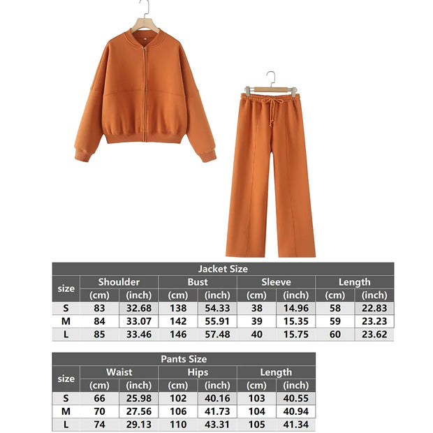 Tracksuits Set Woman 2024 Winter Cotton Solid Women's Suits Wide Baggy Pants Sportswear Women Sweater 2 Piece Set Women Outfits